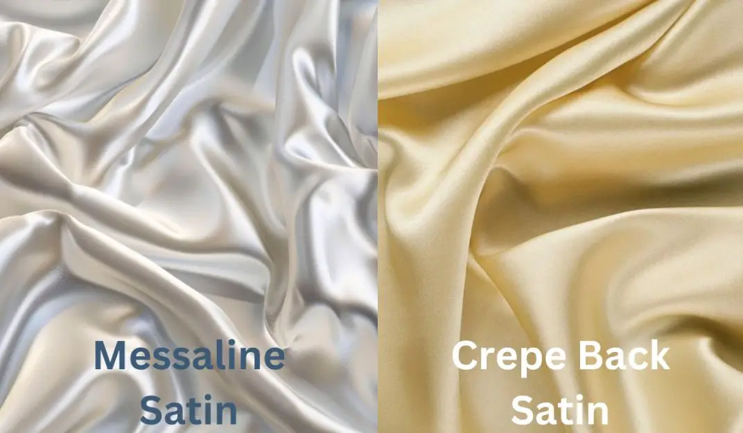 Comparison image showing silver Messaline satin beside yellow Crepe Back satin to highlight texture differences