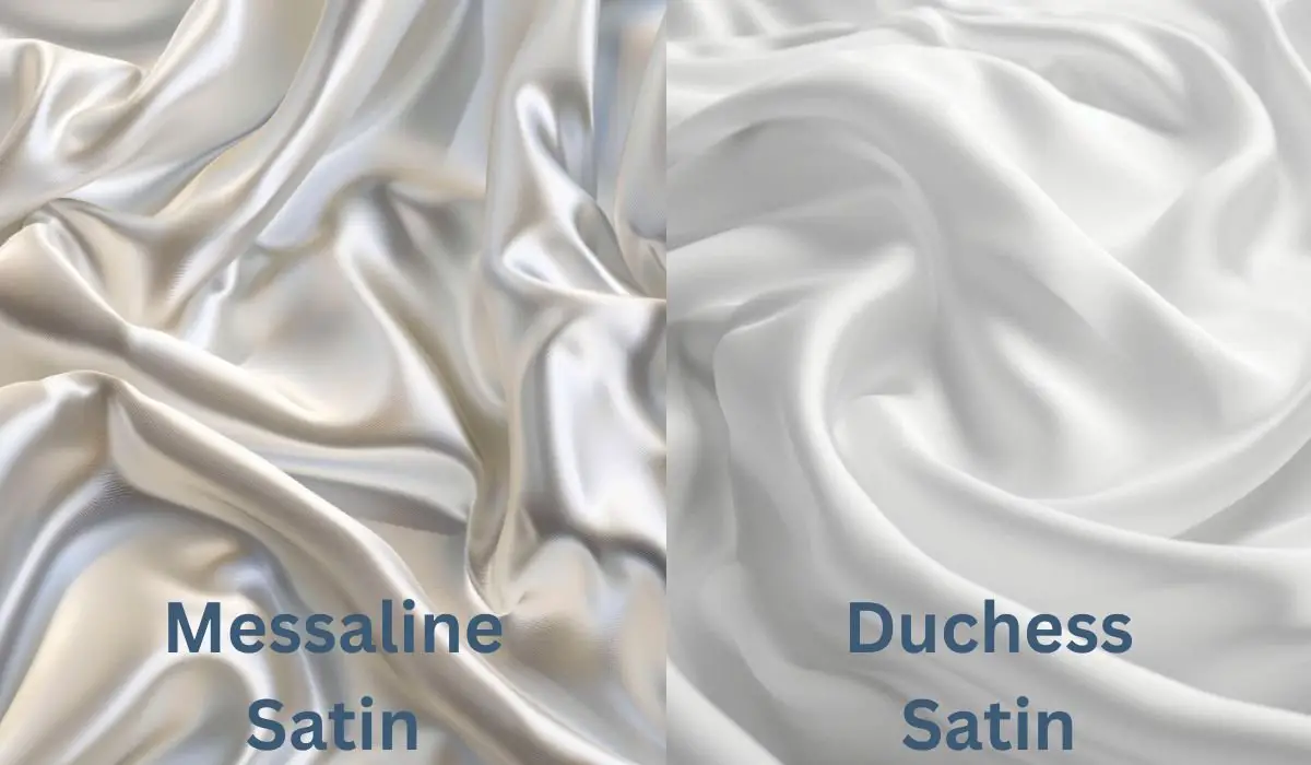 Side by side view of Messaline satin and Duchess satin demonstrating their drape and surface appearance