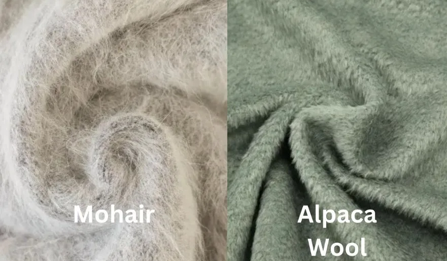 Side by side comparison of mohair fabric and alpaca wool fabric texture