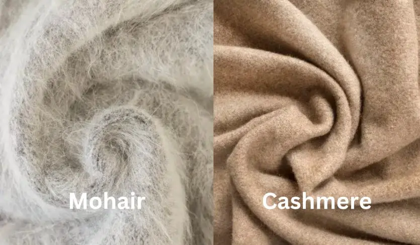 Mohair fabric compared with cashmere fabric in close up texture view
