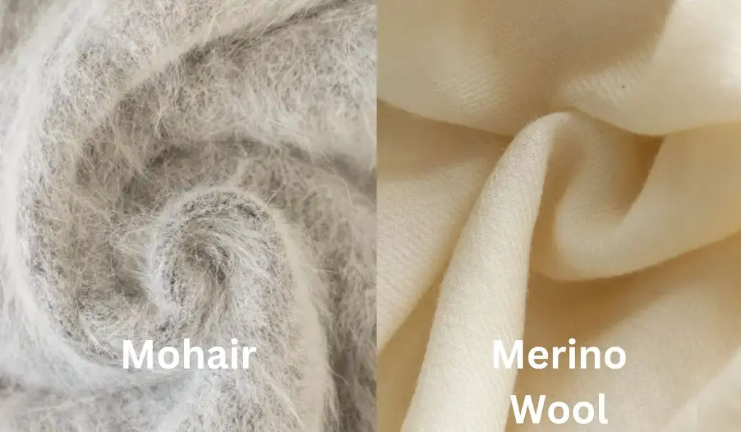 Comparison of mohair fabric and merino wool fabric texture close up