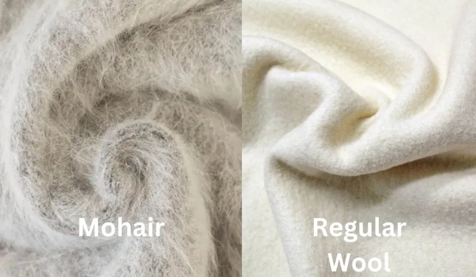 Side by side view of mohair fabric and regular wool fabric texture