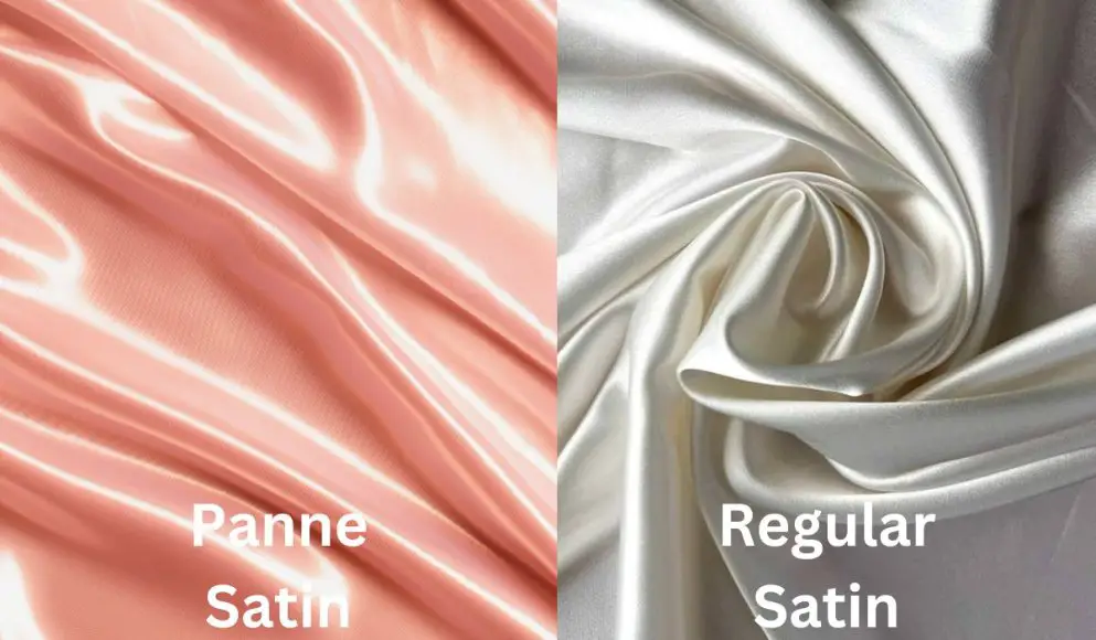 Comparison image showing the stronger shine of panne satin versus the softer gloss of regular satin