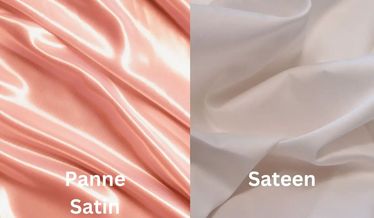 Side by side comparison of glossy panne satin and matte cotton sateen fabric
