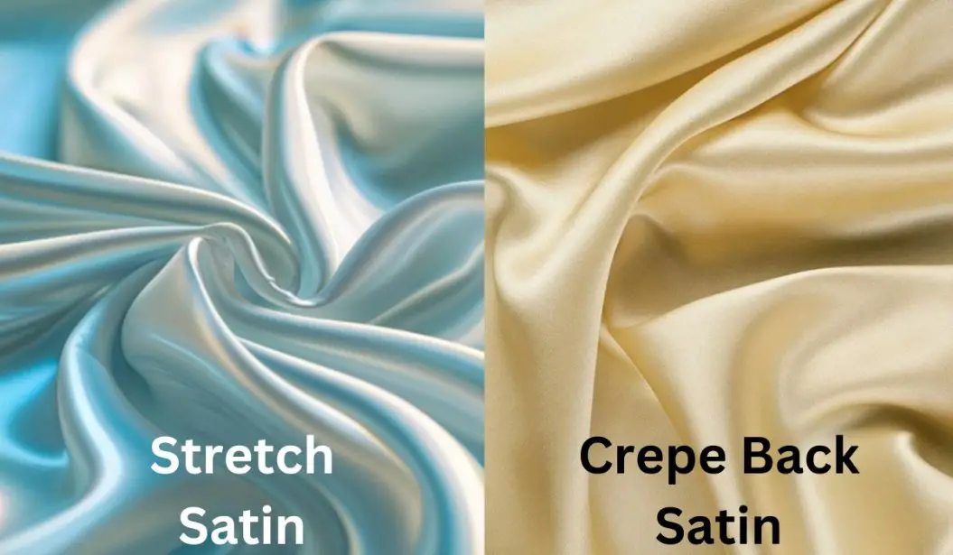 Side by side comparison of stretch satin and crepe back satin fabrics