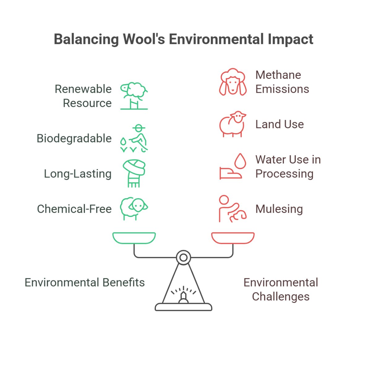 Infographic showing environmental benefits and challenges of wool production