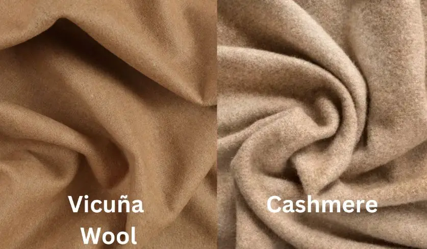 Vicuña wool and cashmere fabric comparison showing texture and color differences