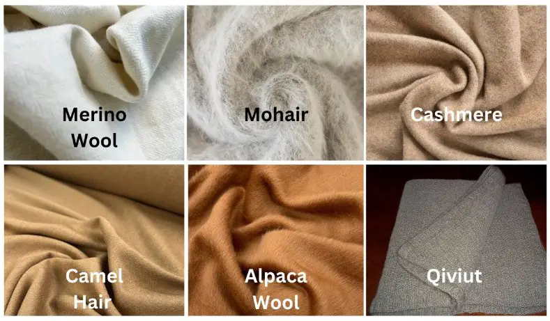 Comparison of luxury animal fibers including merino, mohair, cashmere, alpaca, camel hair, and qiviut