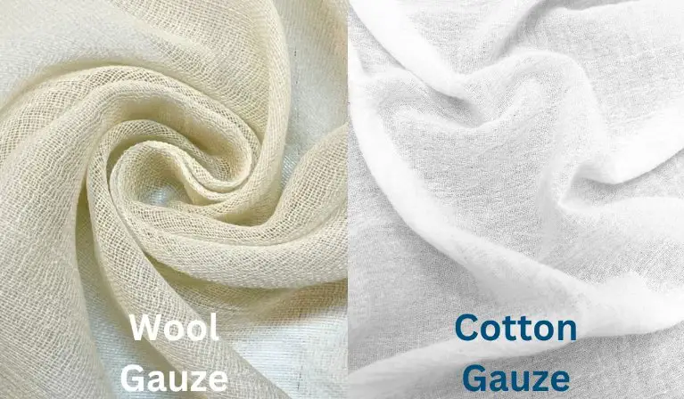 Wool gauze and cotton gauze comparison showing fiber and texture differences