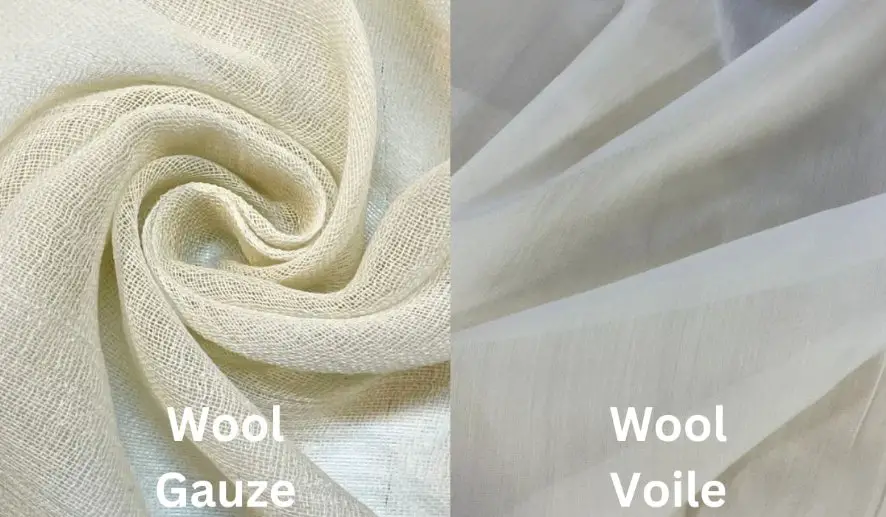 Wool gauze and wool voile comparison showing weave and transparency differences