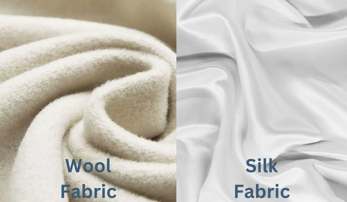 Wool fabric compared with silk fabric showing texture contrast
