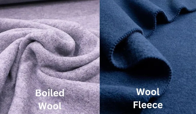 Boiled wool and wool fleece comparison showing surface texture, softness, and fabric construction
