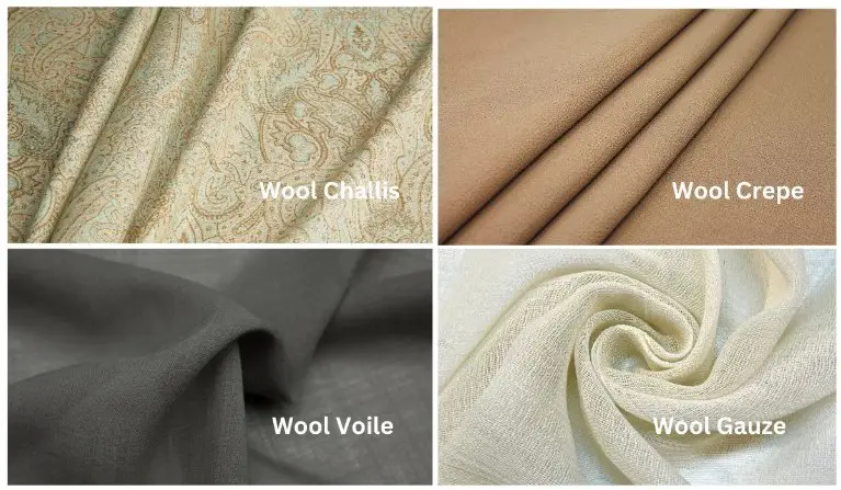 Comparison of delaine wool with lightweight wool fabrics including wool challis, wool crepe, wool voile, and wool gauze