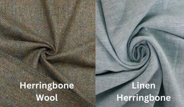 Comparison of herringbone wool fabric and linen herringbone fabric textures