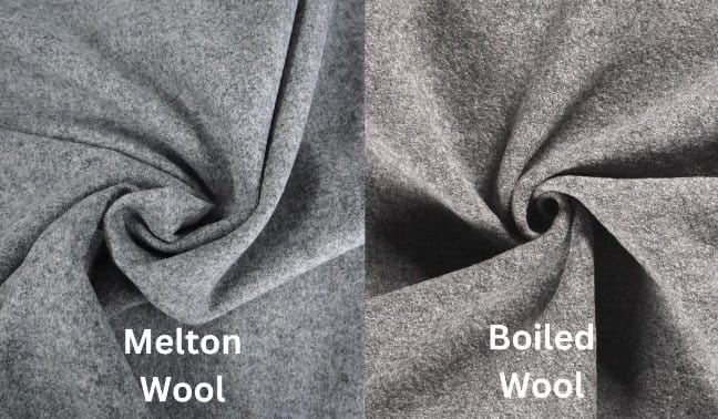 Melton wool and boiled wool fabric comparison showing differences in texture, density, and surface finish