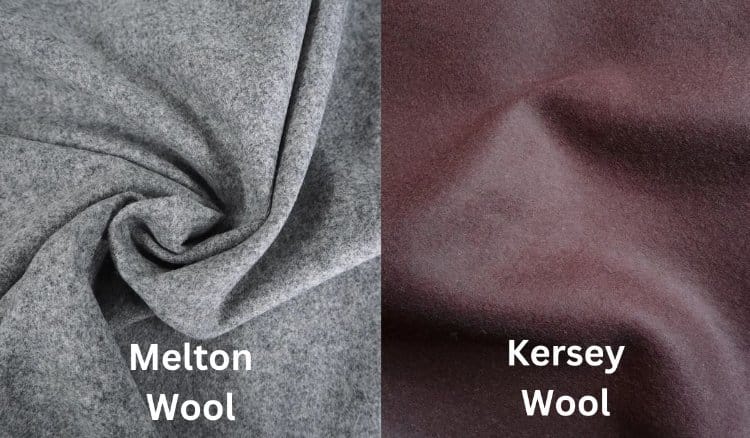 Melton wool and kersey wool fabric comparison highlighting surface texture and weave differences