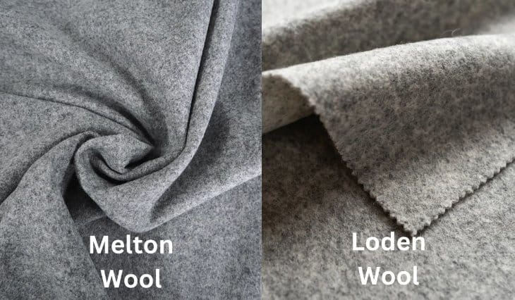 Melton wool and loden wool fabric comparison showing thickness, texture, and traditional wool finishes