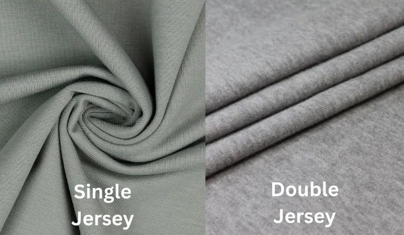 Single jersey and double jersey fabric comparison showing texture thickness and structure