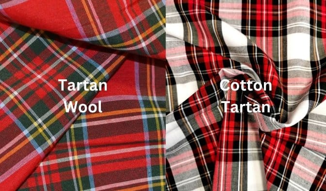 Comparison of tartan wool fabric and cotton tartan fabric side by side