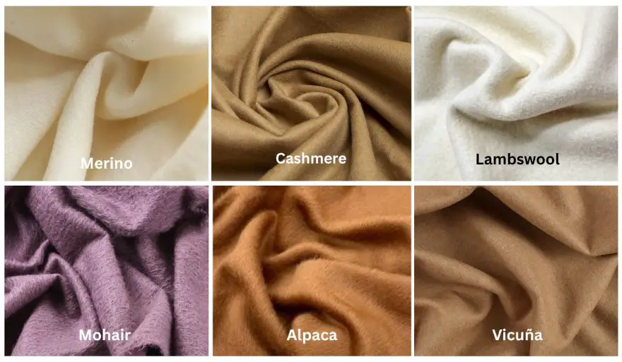 Comparison of wool fibers from merino, cashmere, lambswool, mohair, alpaca, and vicuña