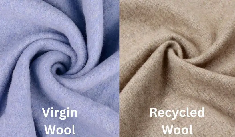 Virgin wool versus recycled wool fabric comparison showing texture and surface differences