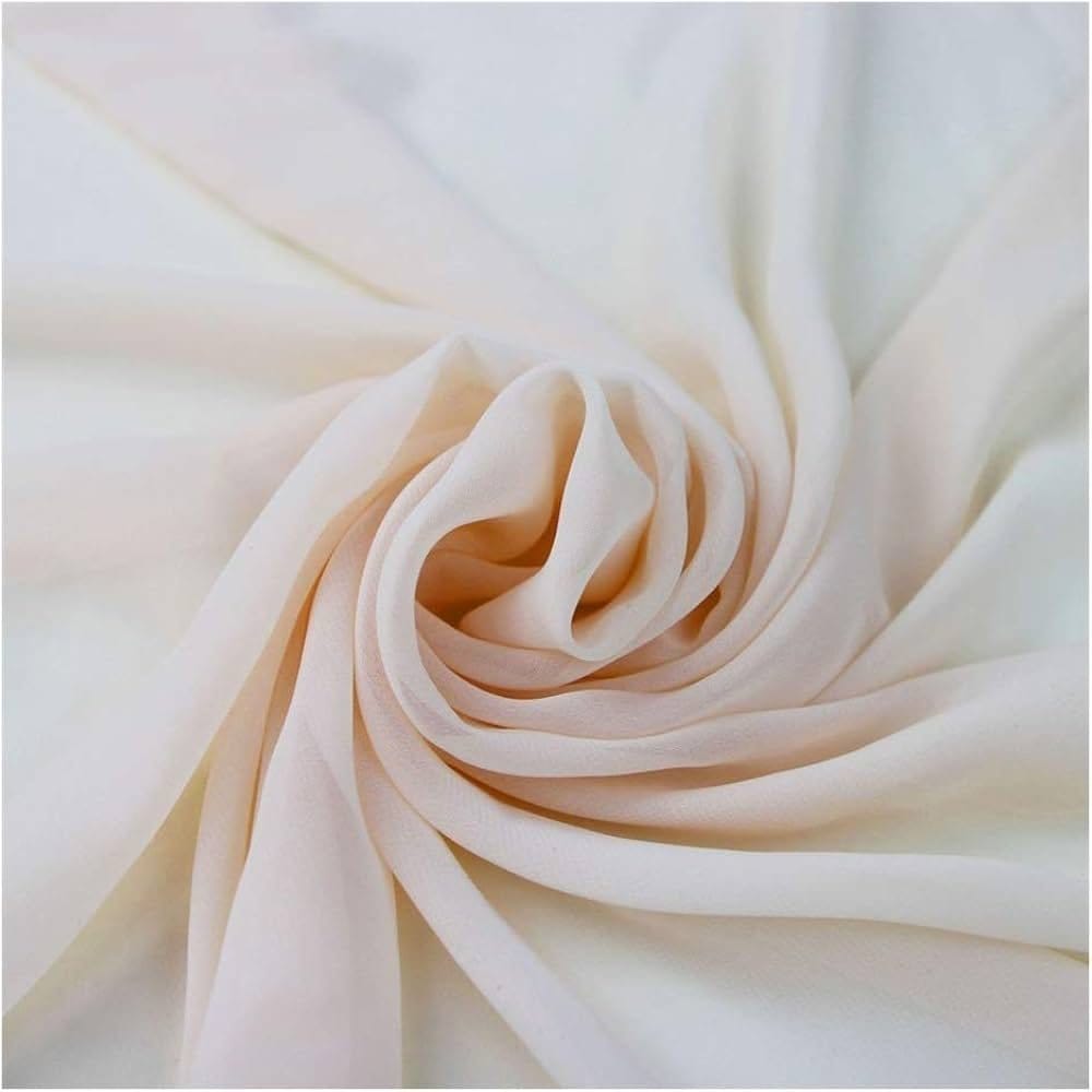 Cream colored chiffon fabric displaying a fine weave and flowing, lightweight texture