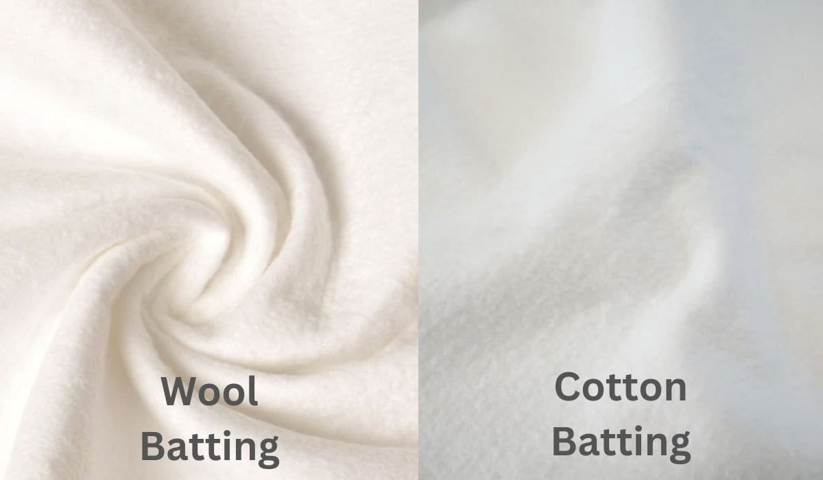 Side by side comparison of wool batting and cotton batting textures