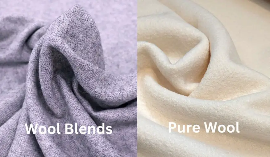 Side by side comparison of wool blend fabric and pure wool fabric texture