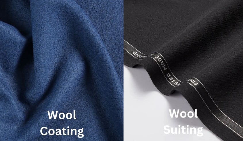 Comparison of wool coating fabric and wool suiting fabric highlighting weight and finish