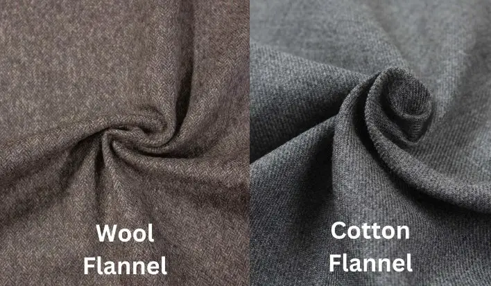 Wool flannel and cotton flannel fabrics compared side by side