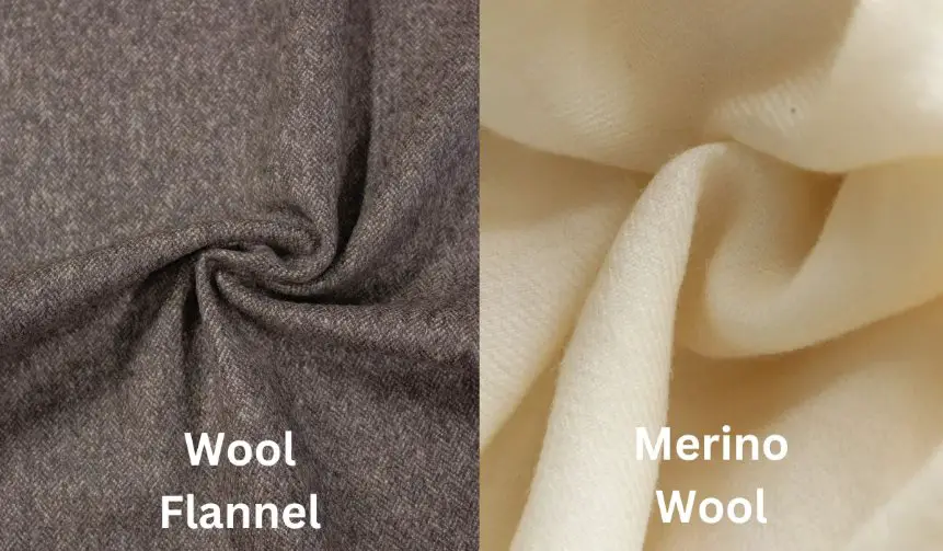 Wool flannel and merino wool fabrics compared for softness and surface texture
