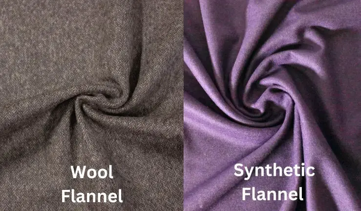 Wool flannel and synthetic flannel fabrics compared side by side