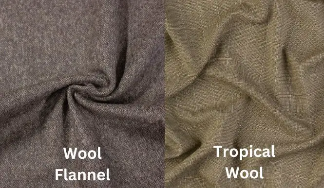 Wool flannel and tropical wool fabrics compared for weight and drape