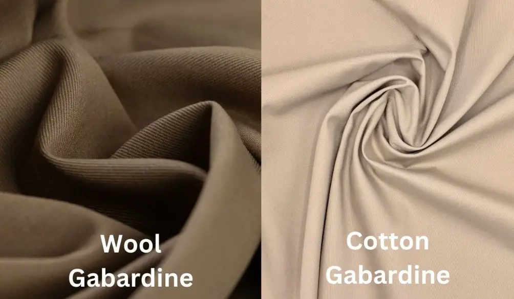 Comparison of wool gabardine and cotton gabardine fabrics showing texture differences