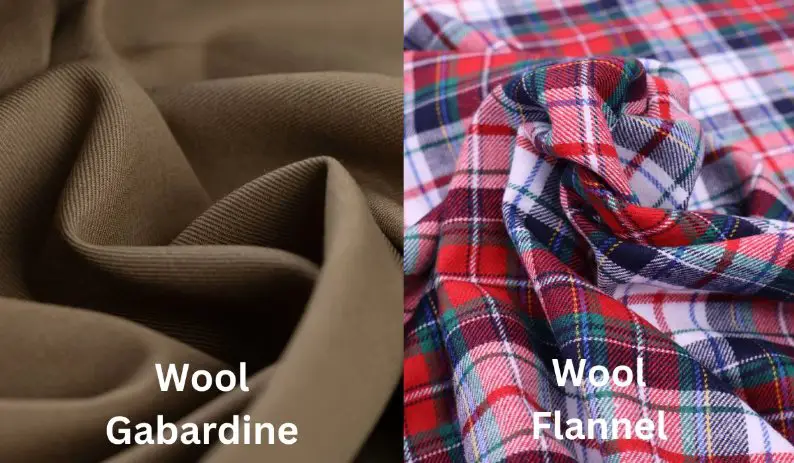 Wool gabardine and wool flannel fabric comparison highlighting weave and texture