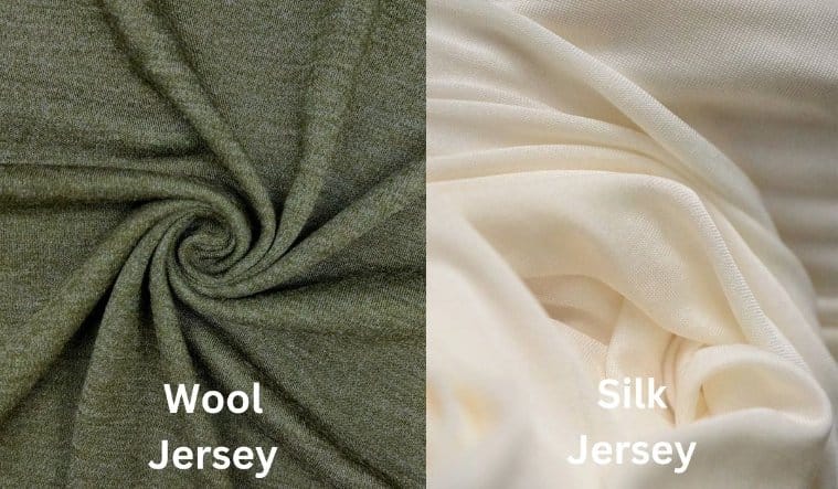 Side by side comparison of wool jersey and silk jersey fabric textures
