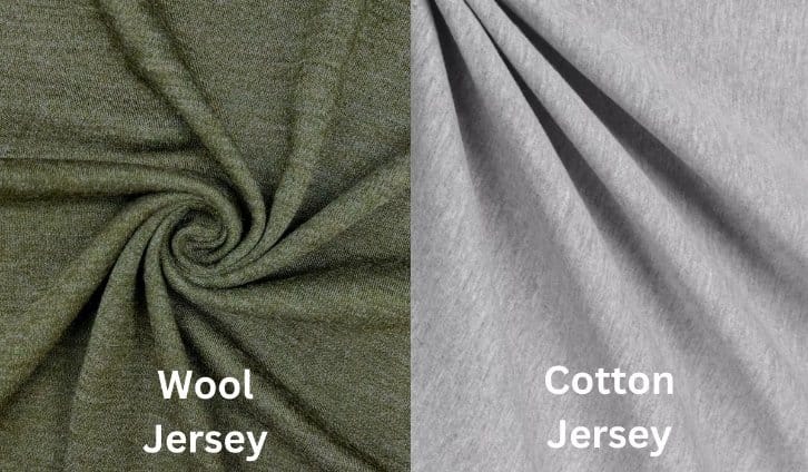 Comparison of wool jersey and cotton jersey fabrics showing texture and drape differences