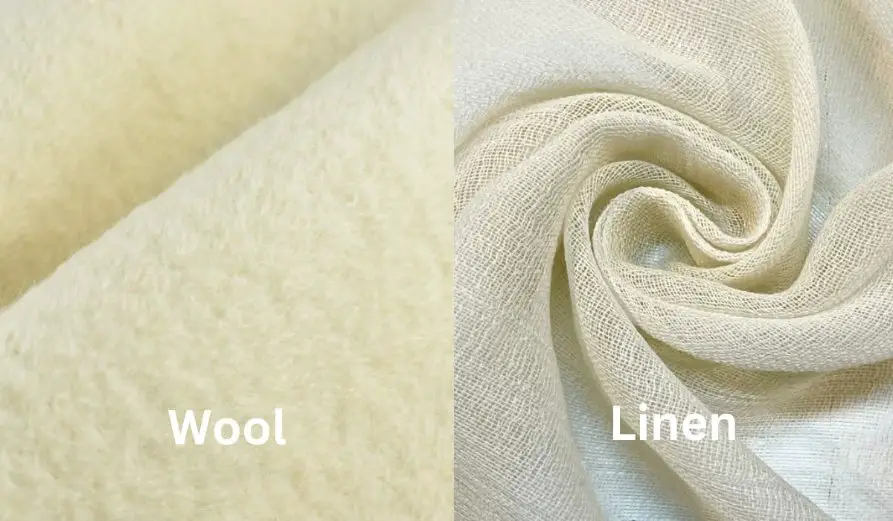 Side by side comparison of wool fabric and linen fabric texture