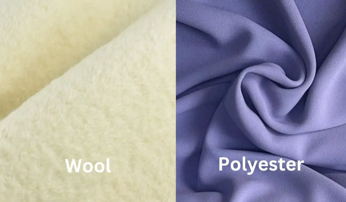 Comparison of wool fabric and polyester fabric showing natural versus synthetic texture