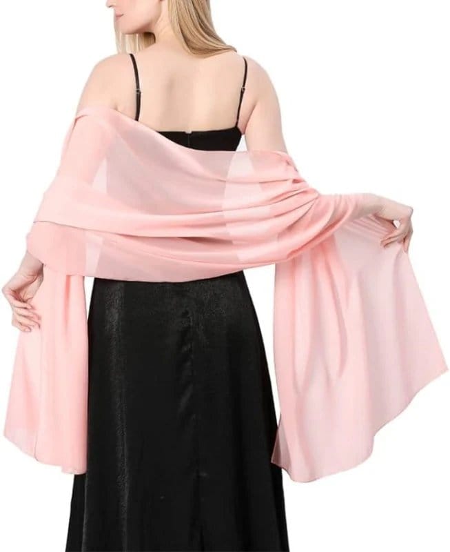 Chiffon shawl draped over shoulders for formal and evening wear