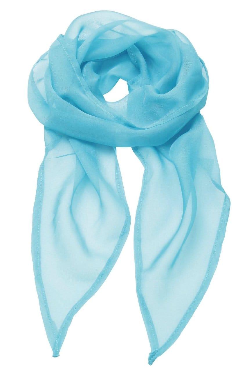 Light blue sheer nylon chiffon scarf folded to show soft texture and transparent lightweight weave