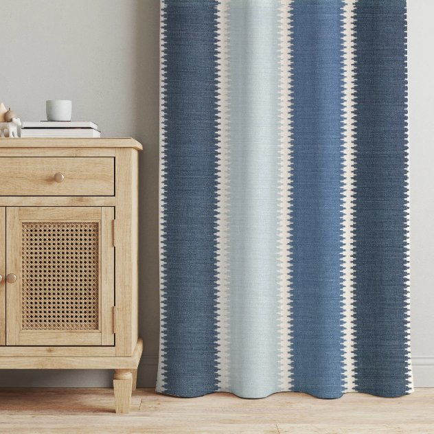 Venetian wool curtain with vertical striped pattern used in home interior decor