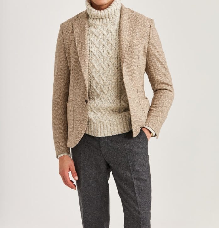 Casual jacket layered over knitwear made from wool jersey fabric