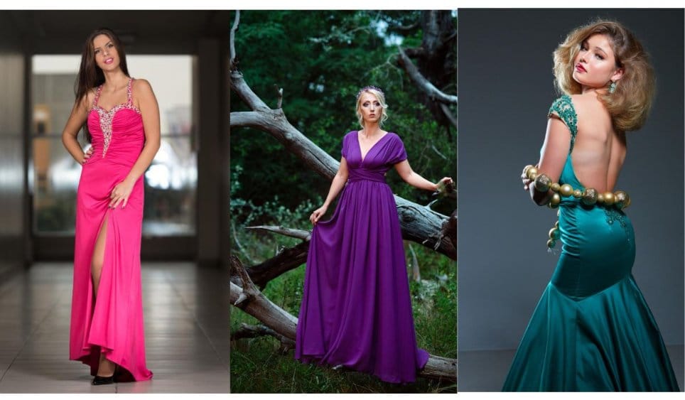 Evening gowns in shocking magenta, plum noir and deep teal styled for romantic date night looks in 2026