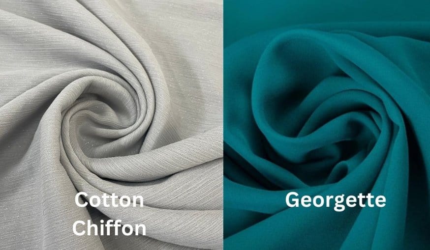 Cotton chiffon and georgette fabric comparison showing differences in texture and flow
