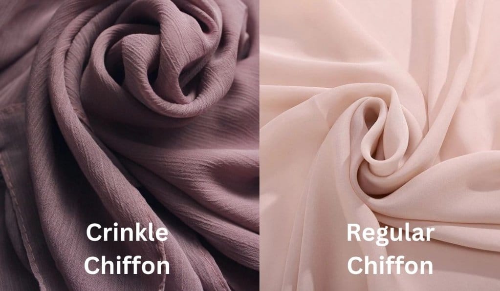 Side by side comparison of textured crinkle chiffon and smooth regular chiffon