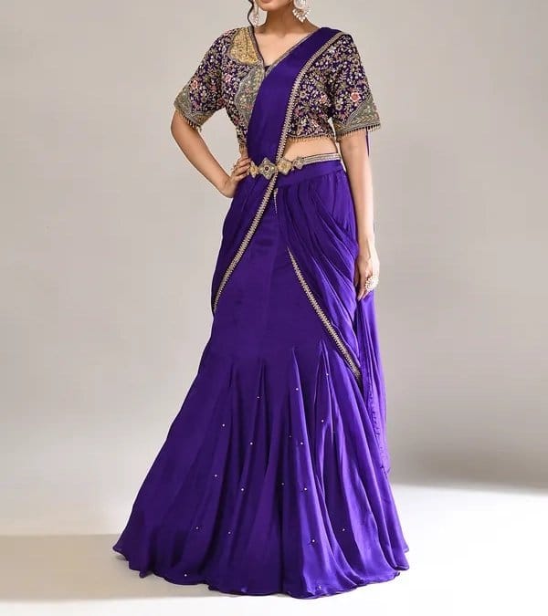 Purple georgette chiffon lehenga with embroidered blouse for bridal or formal occasions