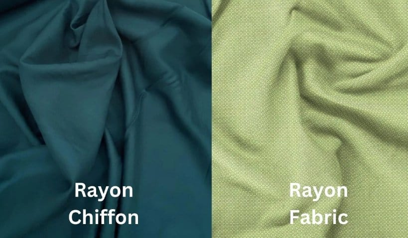 Side by side comparison of rayon chiffon and regular rayon fabric highlighting texture and weave differences