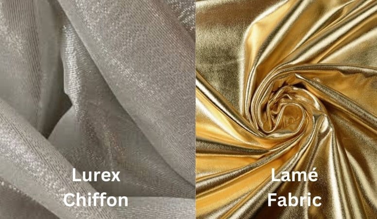 Comparison between sheer lurex chiffon and highly reflective lamé fabric textures