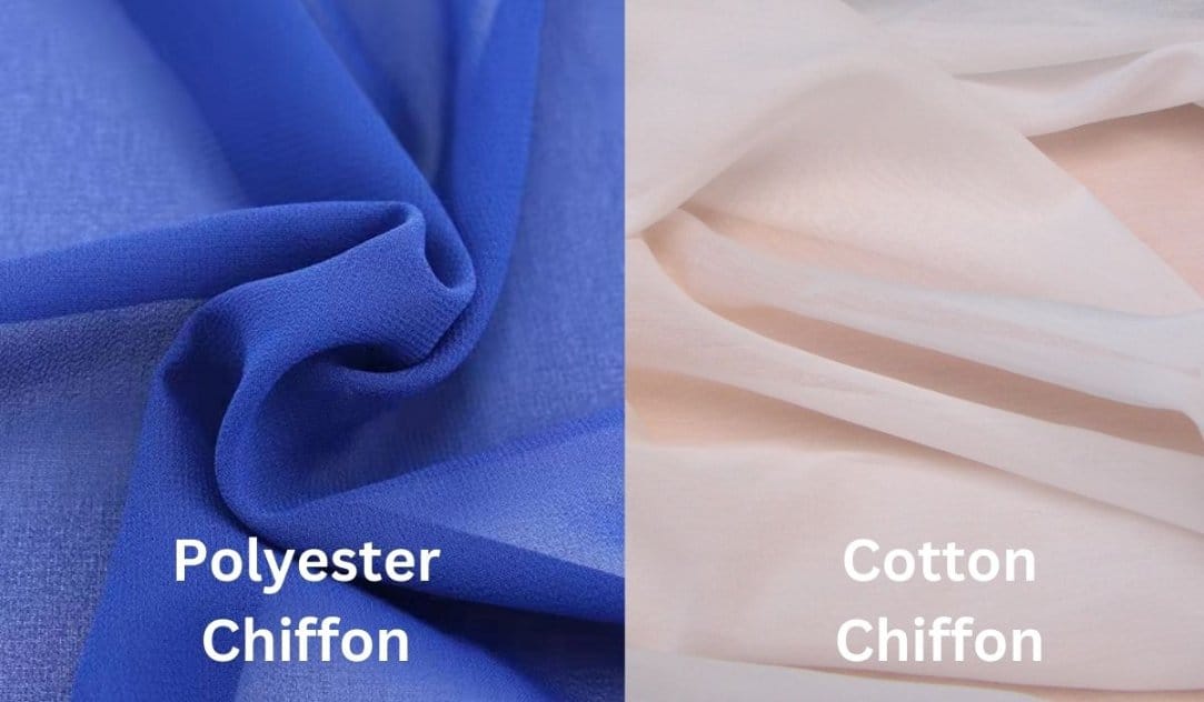 Fabric comparison between polyester chiffon and cotton chiffon highlighting transparency weight and breathability differences